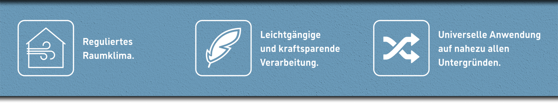 Hellblaue Bandarolle mit Infos zu Sylitol® Mineral Pro und drei Icons: Haus, Feder, Pfeile.