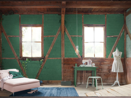 3D Saphir 95, 3D Patina 70 & 3D Arctis 70 – the powerful green gets its compensation in the wood of the beams and the floor