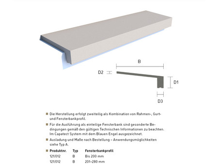 Fensterbanklprofil Sonderanfertigung 121-012 B Schaubild.