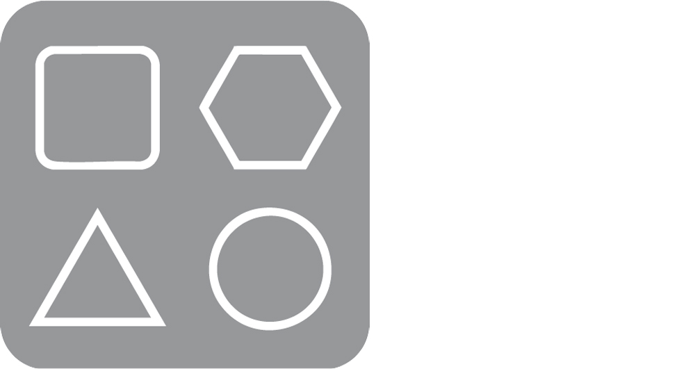 Graues hohe Gestaltungsvielfalt Icon mit vier geometrischen Formen.