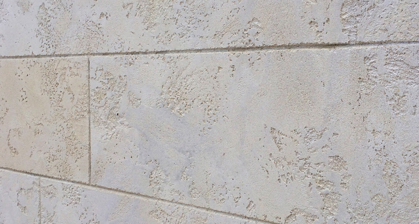 Creative technique travertine with unmistakable play of colours: light, mostly yellowish or brownish iridescent